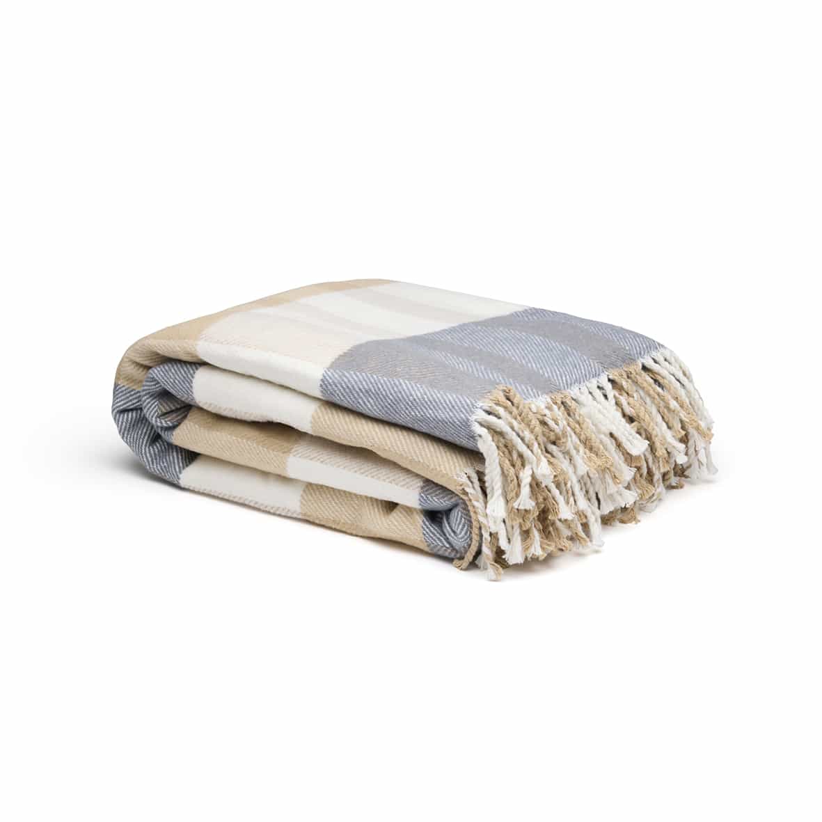 Plaid tissé - Tartan Ocre / Gris - 130 x 170 cm