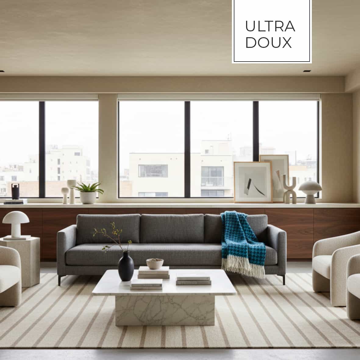 Plaid tissé - Pied de poule Bleu - 130 x 170 cm – Image 3